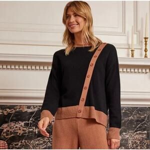 Summersalt The Luxe Wool Cashmere Blend Button Crewneck Sweater Large Colorblock